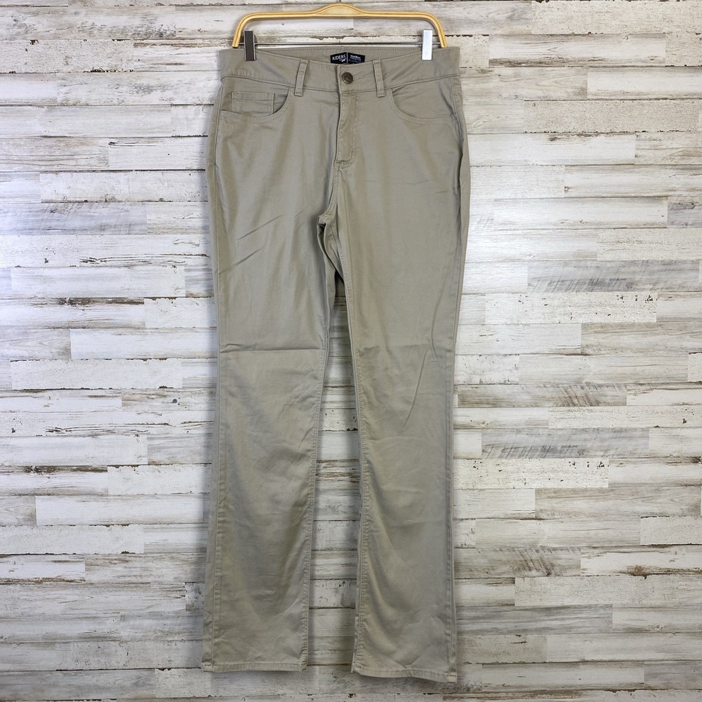 Riders by Lee Pants Women 12 Long Beige Straight Leg Mid-Rise Slimming Chino